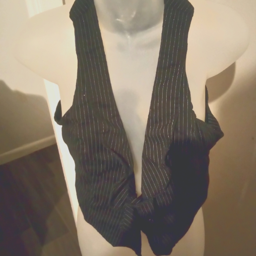Cotton Express Pin Strip Vest Sz L Stretch
